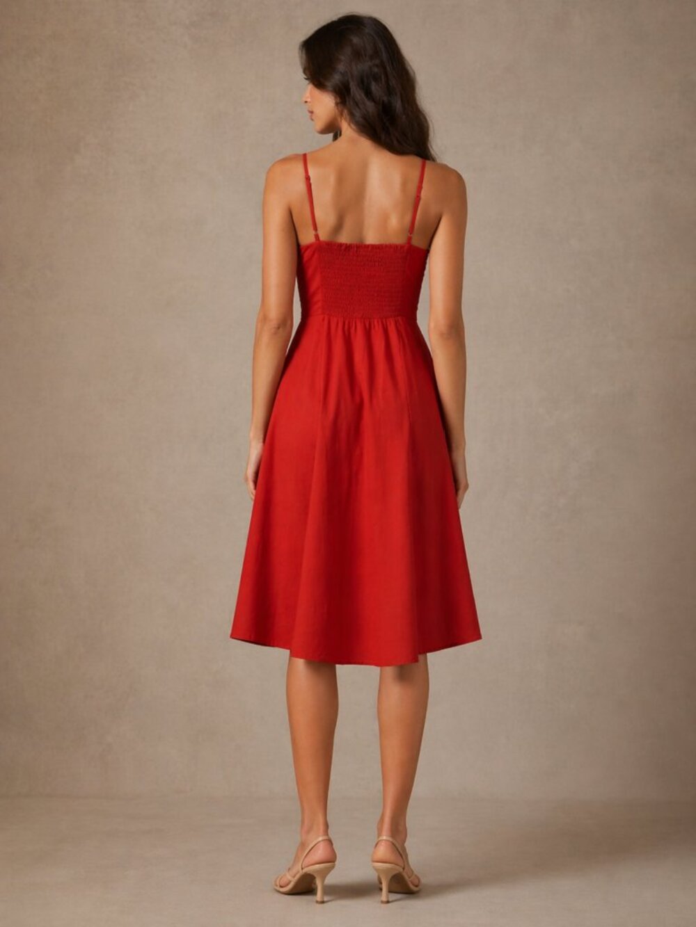 GAP Women’s Red Linen Blend Spaghetti Strap Fit & Flare Dress Size  XS - Picture 2 of 9